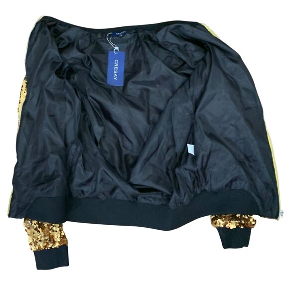 NWT $89 CRESAY Bomber Jacket Sequin Fitted Gold Sequence Zip Up Blazer SZ Small - Picture 3 of 7